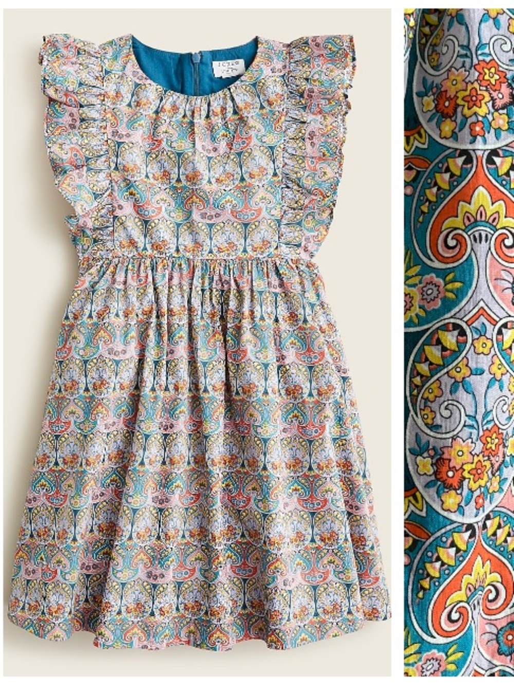 J.Crew Liberty Fabric Giorgia Duke Print Flutter Sleeve Dress 8 Girls